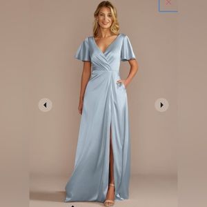 short sleeve stretch charmeuse bridesmaid dress